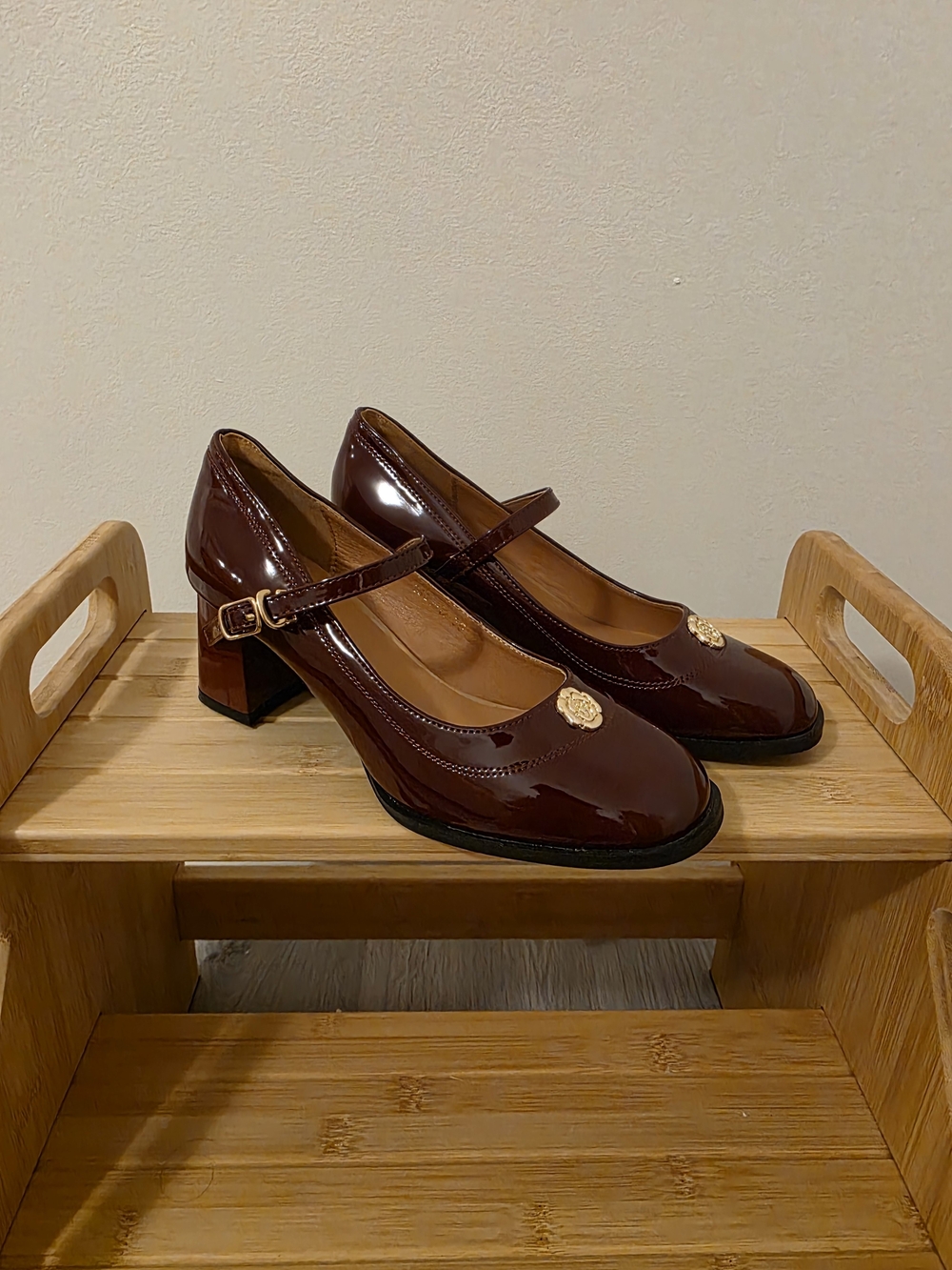 Retro Stage Women’s Mary Jane Block Heel Pumps - Burgundy Patent